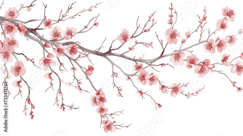 Aquarelle and line branches and blooming vector isolated on white background