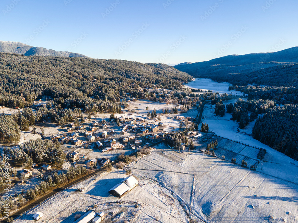 Aerial Winter view of Yundola area, Bulgaria