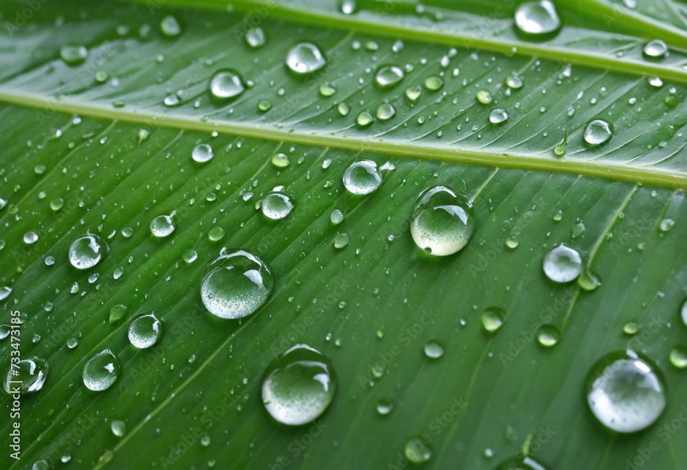 Macro large dew or raindrops on a green leaf, close-up. Summer forest in morning glow at sun day. Macro large dew or raindrops on a green leaf, close-up. Summer forest in morning glow at sun day.