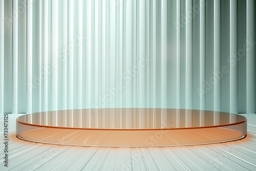 retro groovy background minimalistic podium stands behind corrugated transparent glass 