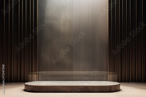 laconic background with podium . corrugated glass #733473168