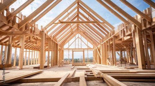 Bright and airy construction site of a timber frame home