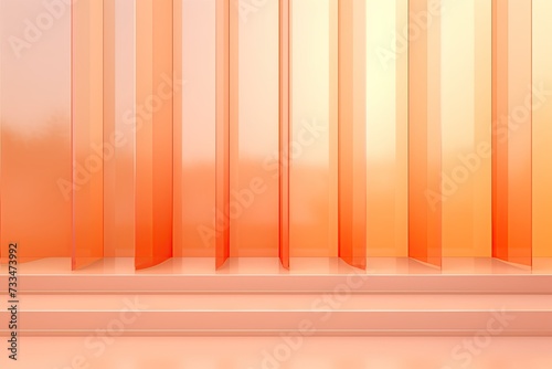 laconic background with corrugated glass in color APRICOT CRUSH orange peach shade that reminds of summer sun and warm days . Artificial nature minimal concept.