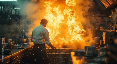 As smoke billowed from the factory's metalworking furnace, a lone man braved the intense heat of the kitchen, determined to keep the fire burning through the night photo
