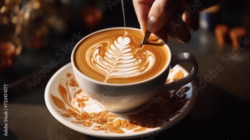Coffee latte art make by barista in coffee shop
