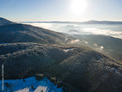 Aerial Winter view of Yundola area, Bulgaria photo