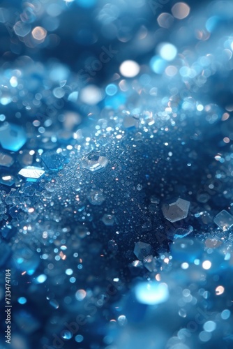 A close-up macro shot of blue sparkles, providing a magical and enchanting texture that can serve as a luxurious wallpaper or background..