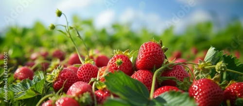 Vibrant Field of Luscious Strawberries  A Delightful Field Bursting with Juicy Strawberries