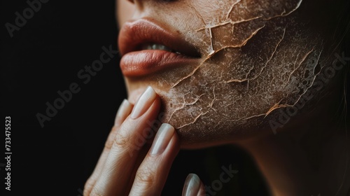 woman skin flakes off at the mouth. Dry skin. Face skin irritation after peeling  after cold windy weather.