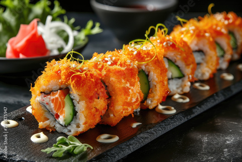 Delicious Sushi Roll Materpiece, street food and haute cuisine