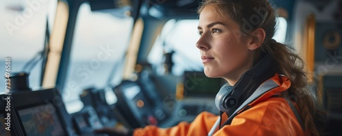 Portrait of empowered female maritime professional at work. photo