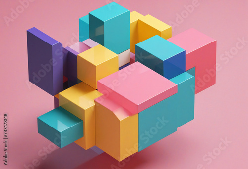 Colorful geometric composition, 3d render