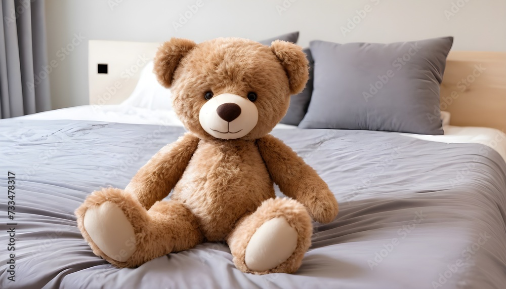 Calm teddy bear on a modern bed Calm teddy bear on a modern bed