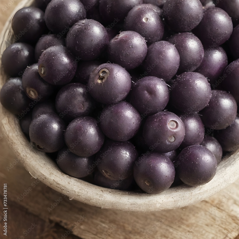 A close-up view of a group of ripe, vivid Acai berry with a deep, textured detail.