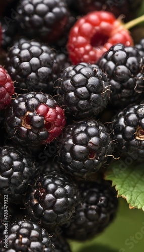 A close-up view of a group of ripe, vivid Blackberry with a deep, textured detail.