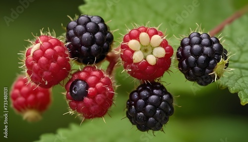 A close-up view of a group of ripe, vivid Dewberry with a deep, textured detail.