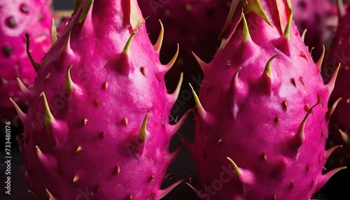 A close-up view of a group of ripe, vivid Dragonfruit with a deep, textured detail.
