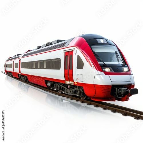high speed train on railway, passenger locomotive isolated on a white background
