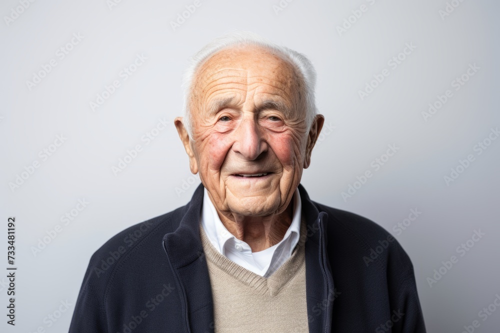 Portrait of a happy senior man smiling at the camera on grey background Portrait of a happy senior man smiling at the camera on grey background