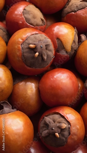 A close-up view of a group of ripe, vivid Medlar with a deep, textured detail.
