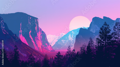 Yosemite national park in minimal colorful flat vector art style illustration.
