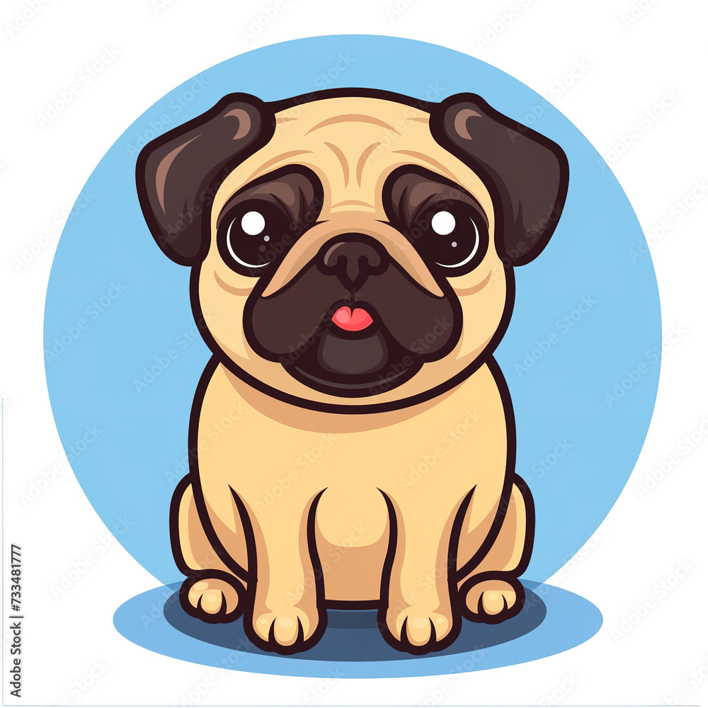 Flat logo of cute pug dog in vector art cartoon style illustration Flat logo of cute pug dog in vector art cartoon style illustration