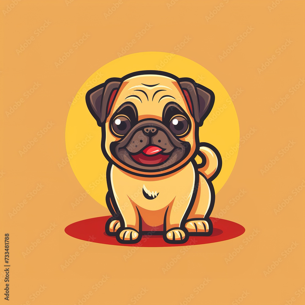 Flat logo of cute pug dog in vector art cartoon style for kid Flat logo of cute pug dog in vector art cartoon style for kid