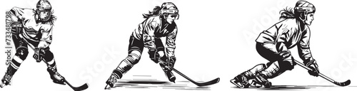 ice hockey girls black vector laser cutting engraving photo