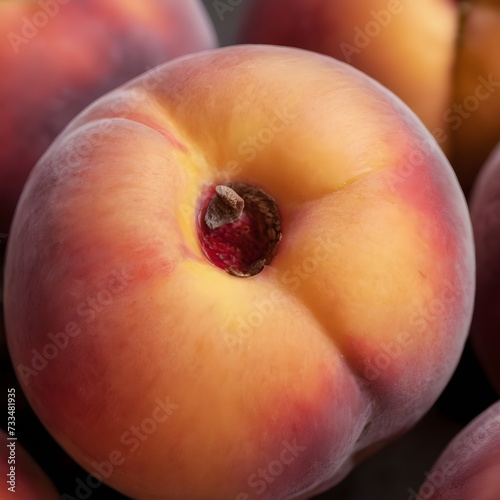 A close-up view of a group of ripe, vivid Peach with a deep, textured detail.