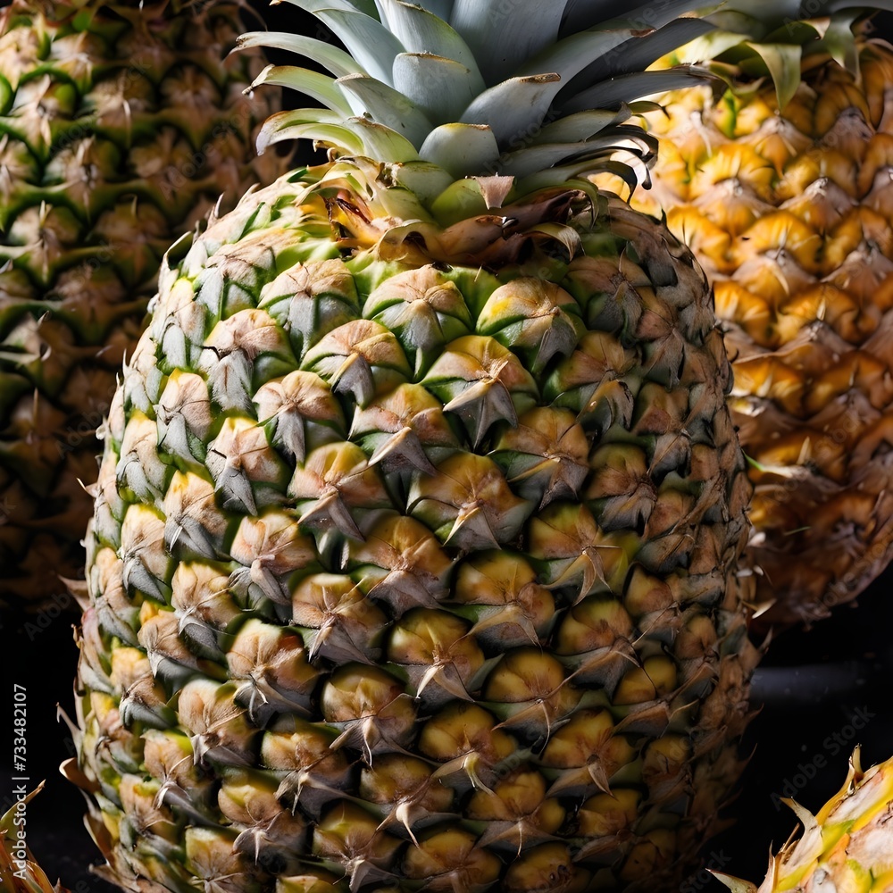 Fototapeta premium A close-up view of a group of ripe, vivid Pineapple with a deep, textured detail.