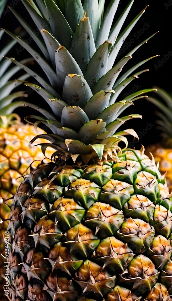 Obraz premium A close-up view of a group of ripe, vivid Pineapple with a deep, textured detail.