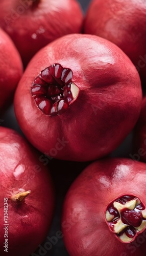 A close-up view of a group of ripe, vivid Pomegranate with a deep, textured detail.