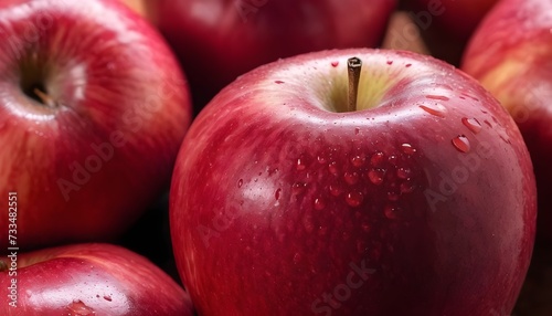 A close-up view of a group of ripe, vivid red apple with a deep, textured detail.