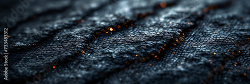 Close-up of a textured, woven surface with intricate patterns, illuminated