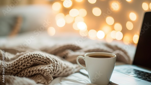 Cup of coffee with cozy background