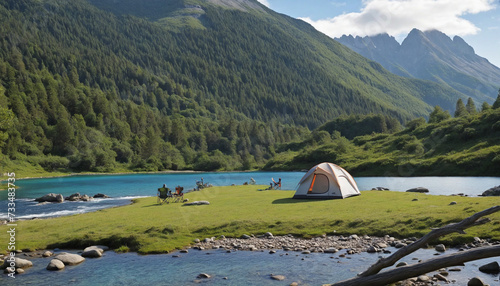 Camping tent in a stunning landscape.
