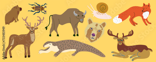 flat simple animal collection in vector.Template for logo poster icon for application and website. A series of animal images in flat style