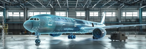 Airplane made of digital data in virtual reality metaverse