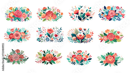 Colorful floral arrangements in various designs set