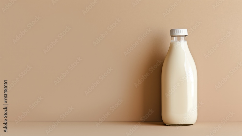Minimalist image of a milk bottle on a beige background Minimalist image of a milk bottle on a beige background