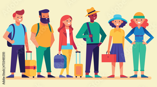 Diverse group of travelers with luggage ready for a trip