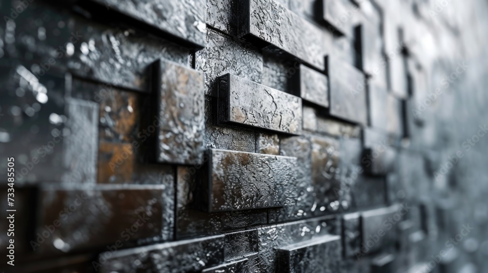 View of Textured 3D Wall with Cubic Patterns and Water Droplets and grey ...