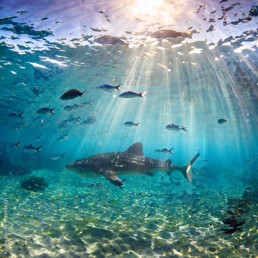 Obraz premium ジンベイザメと魚の群れ