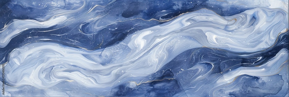 Blue marbled oil paint texture