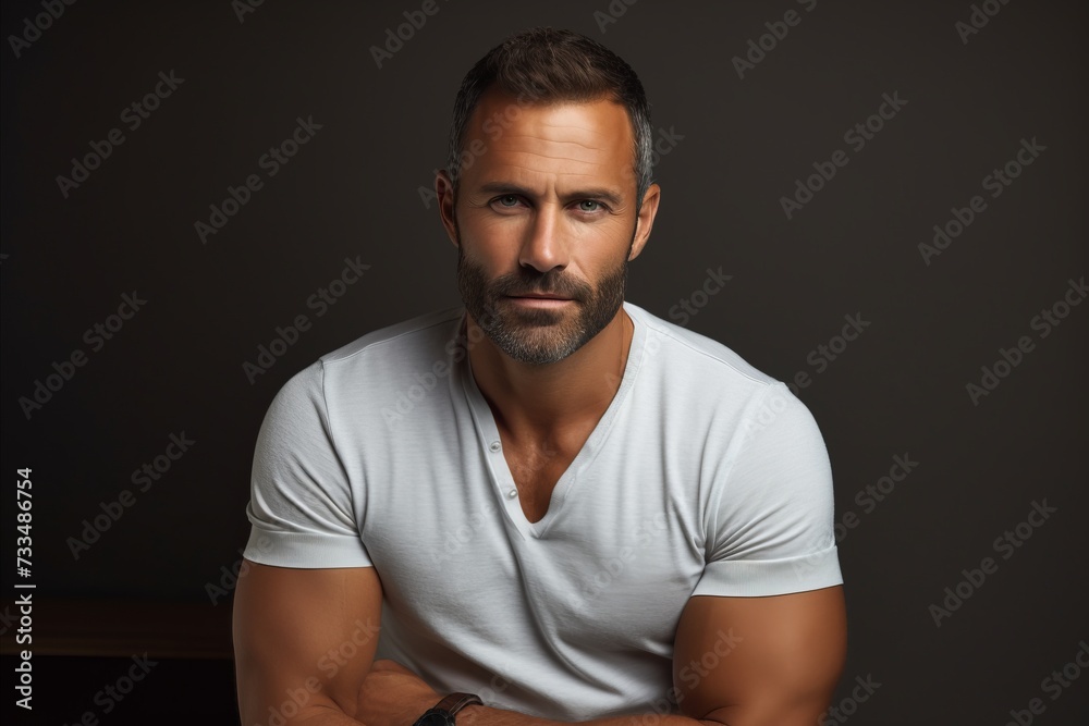 Portrait of handsome man in white t-shirt. Studio shot. Portrait of handsome man in white t-shirt. Studio shot.