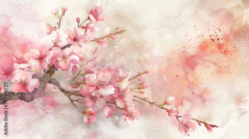 Scenic watercolor background, floral composition Sakura © buraratn