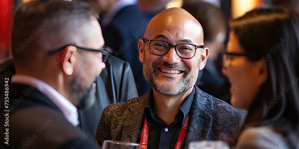 Fototapeta premium Business executives networking at a professional business conference - Trade show and exhibition concept