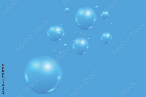 Realistic transparent bubbles on a blue background. Vector illustration.