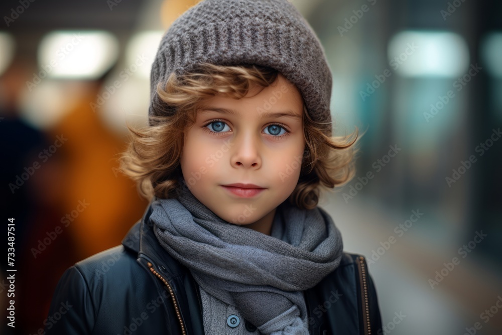 Portrait of a cute little boy in a cap and scarf. Portrait of a cute little boy in a cap and scarf.