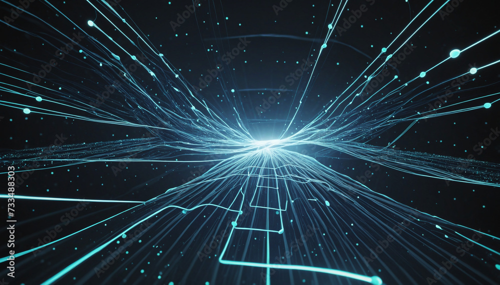 Fototapeta premium Abstract futuristic technology concept of data transfer with glowing wire and dots background